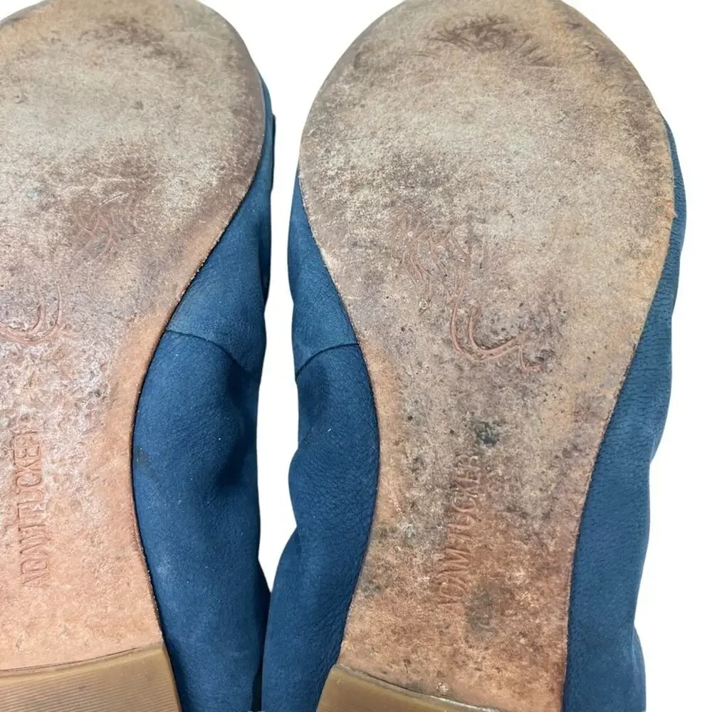 ADAM TUCKER Genuine Leather Navy Blue Suede Bow Ballet Flats Loafers Shoes 8.5
